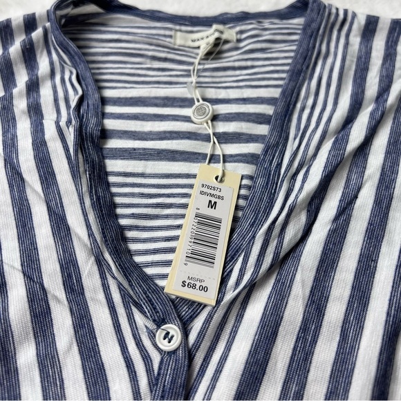 Max Studio Womens Striped Blouse Blue Short Sleeve Button Up Tie Front Medium - Picture 7 of 9